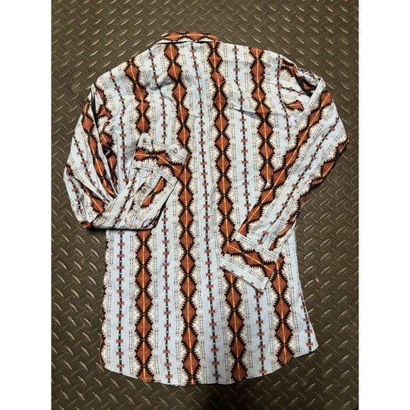Vintage Panhandle Slim Shirt Mens SMALL blue/brow Button Up Aztec Western Cotton - Picture 3 of 5